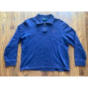 Vintage Polo Ralph Lauren 1/4 Sweater Mens Large Knit Navy Blue Pullover Cotton